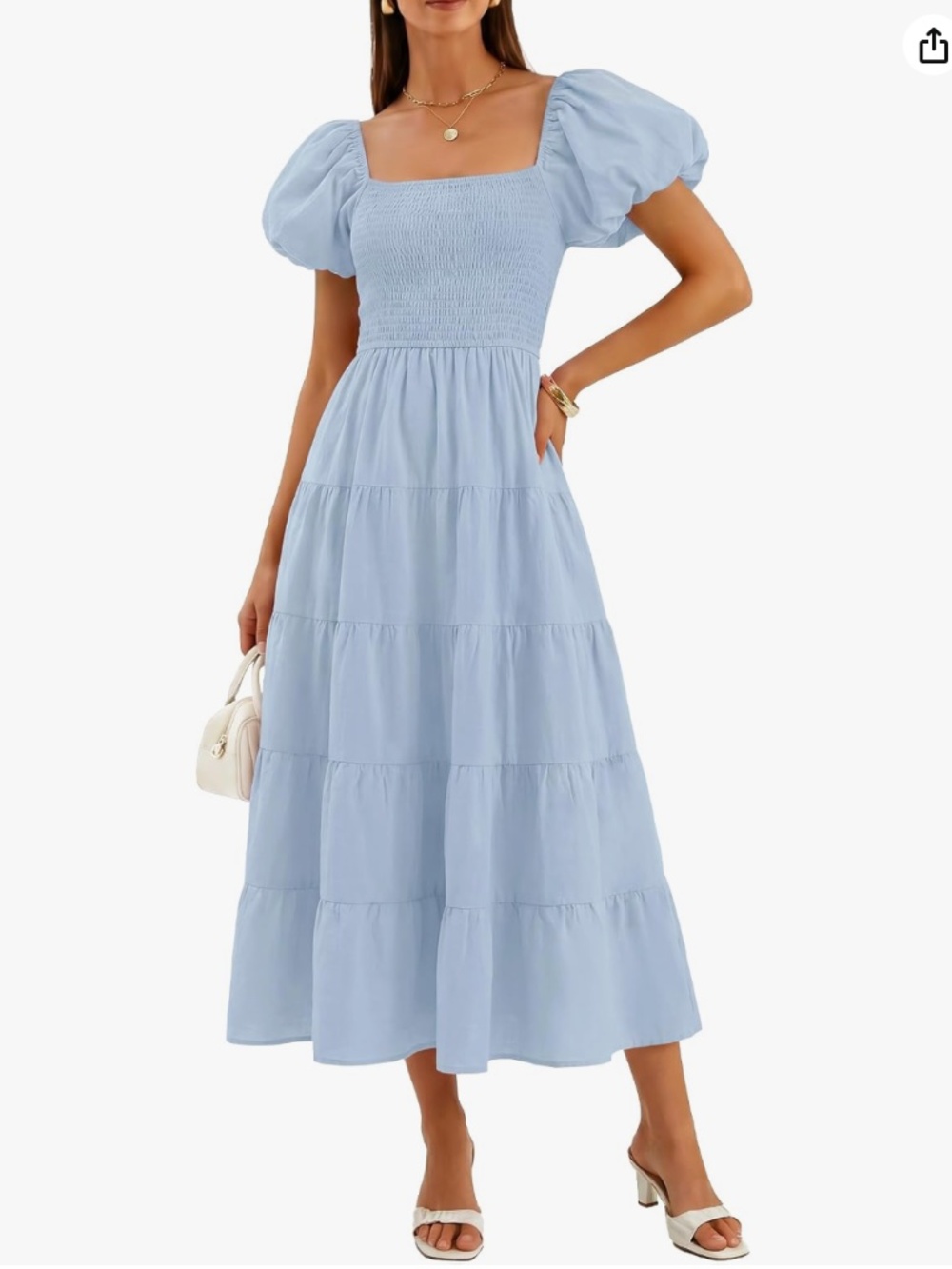 ZESICA Women's Summer Puff Sleeve Midi Dress NWT